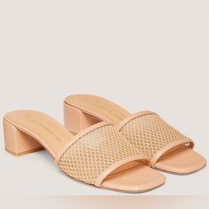 Stuart Weitzman Cayman 35 Block Leather Slide Sandal in Natural - NWT